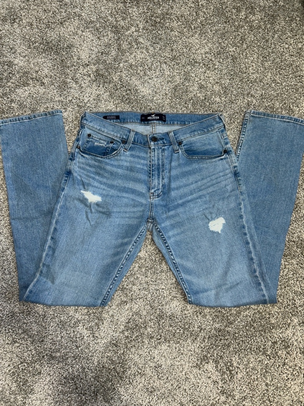 Hollister Men’s Light Blue Slim Straight Distressed Jeans 31x34